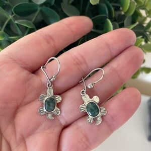 Dark Green Turtle Jade Sterling Silver 925 Dangle Earrings form Guatemala